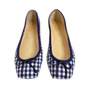 Authentic Christian Louboutin Rosella Square Toe Blue White Gingham